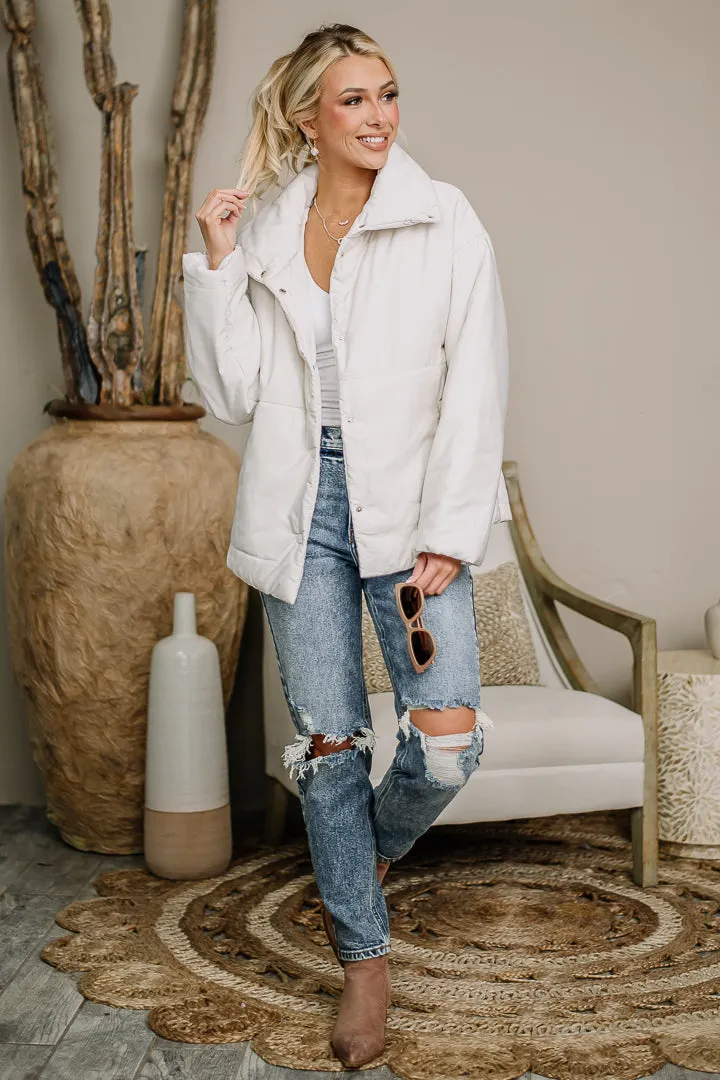 Here To Stay Puffer Jacket | White