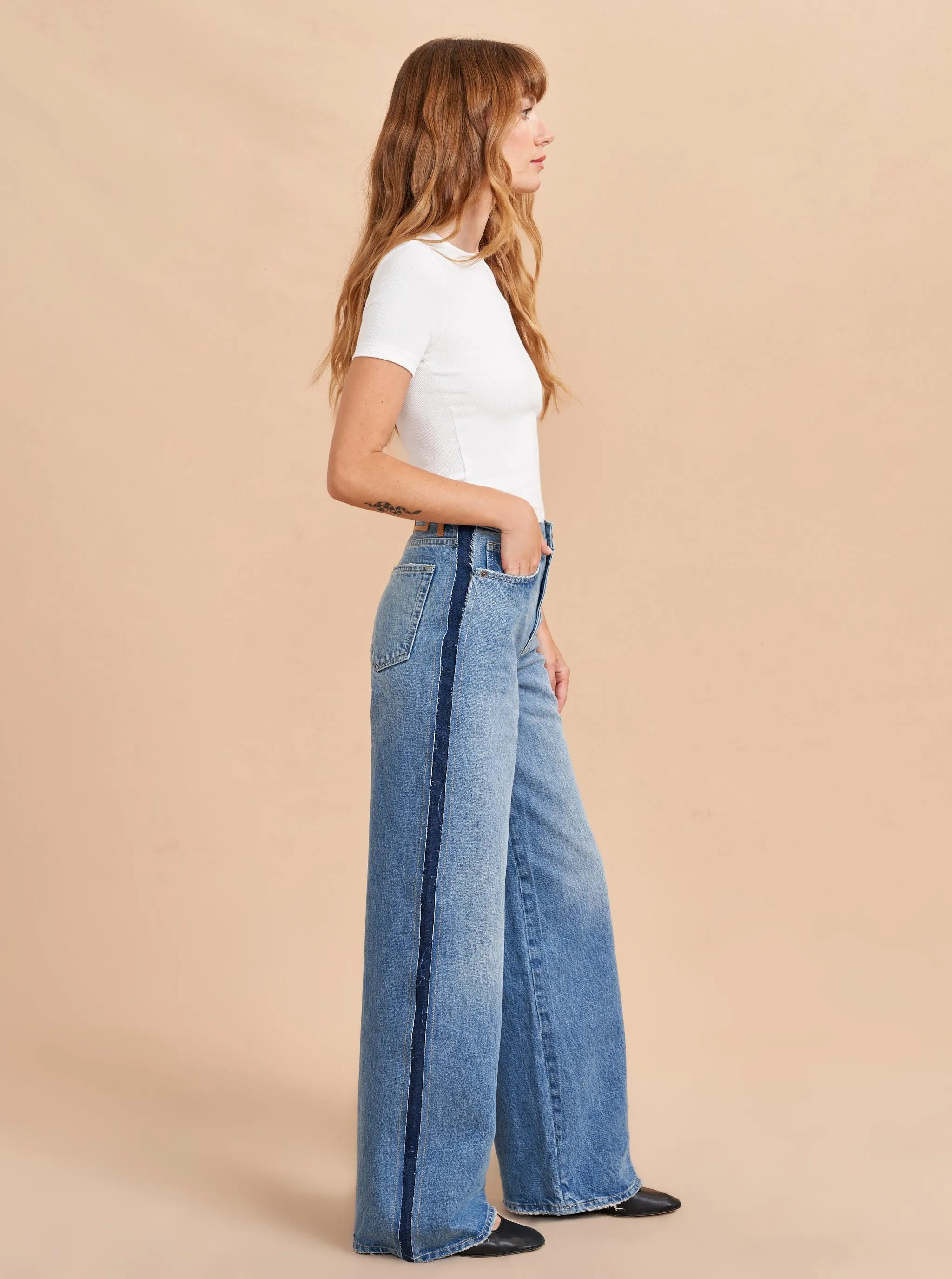 Isadora High-Rise Wide-Leg Side Stripe Jean