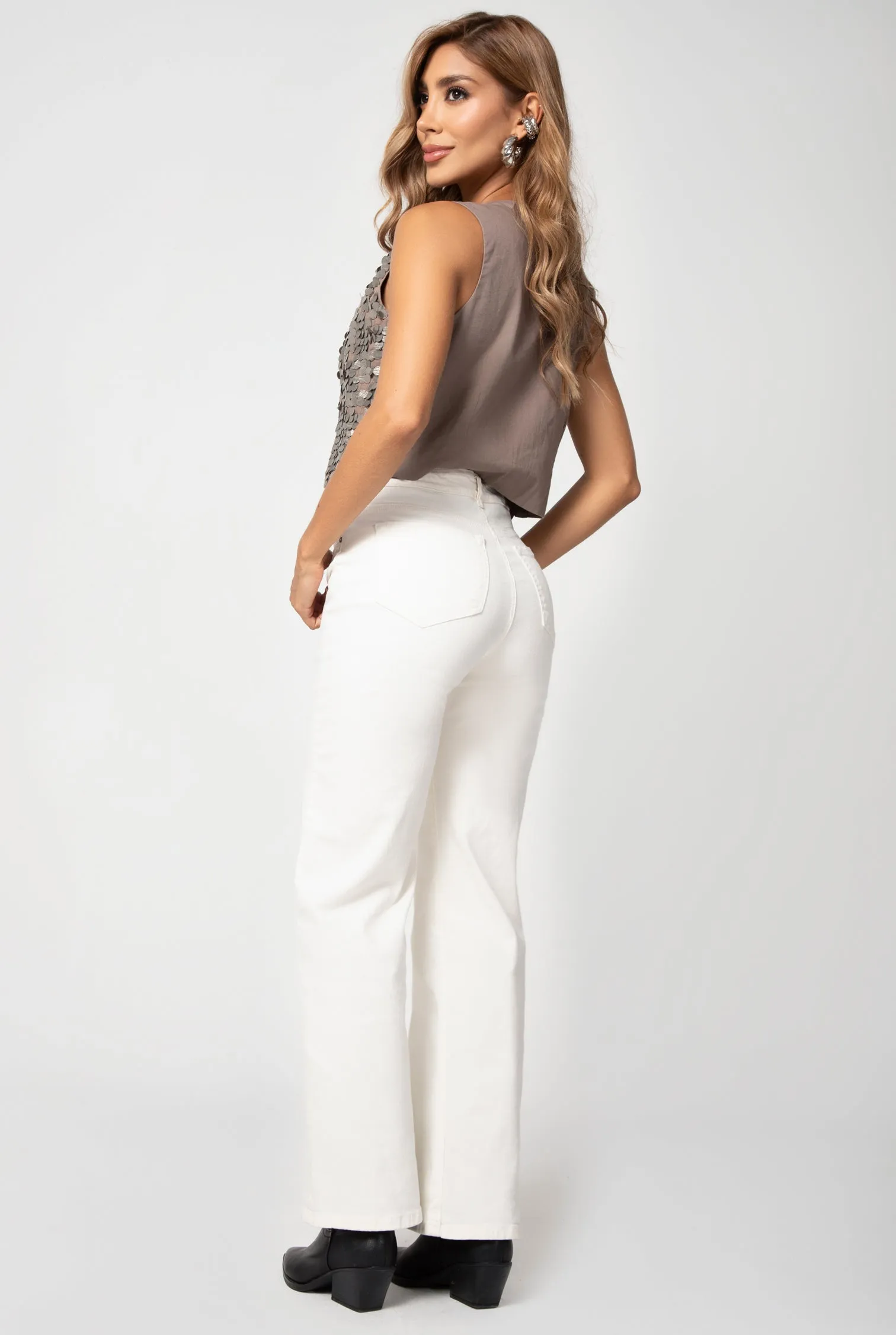 JEAN DAMA WIDE LEG IVORY RF 9709