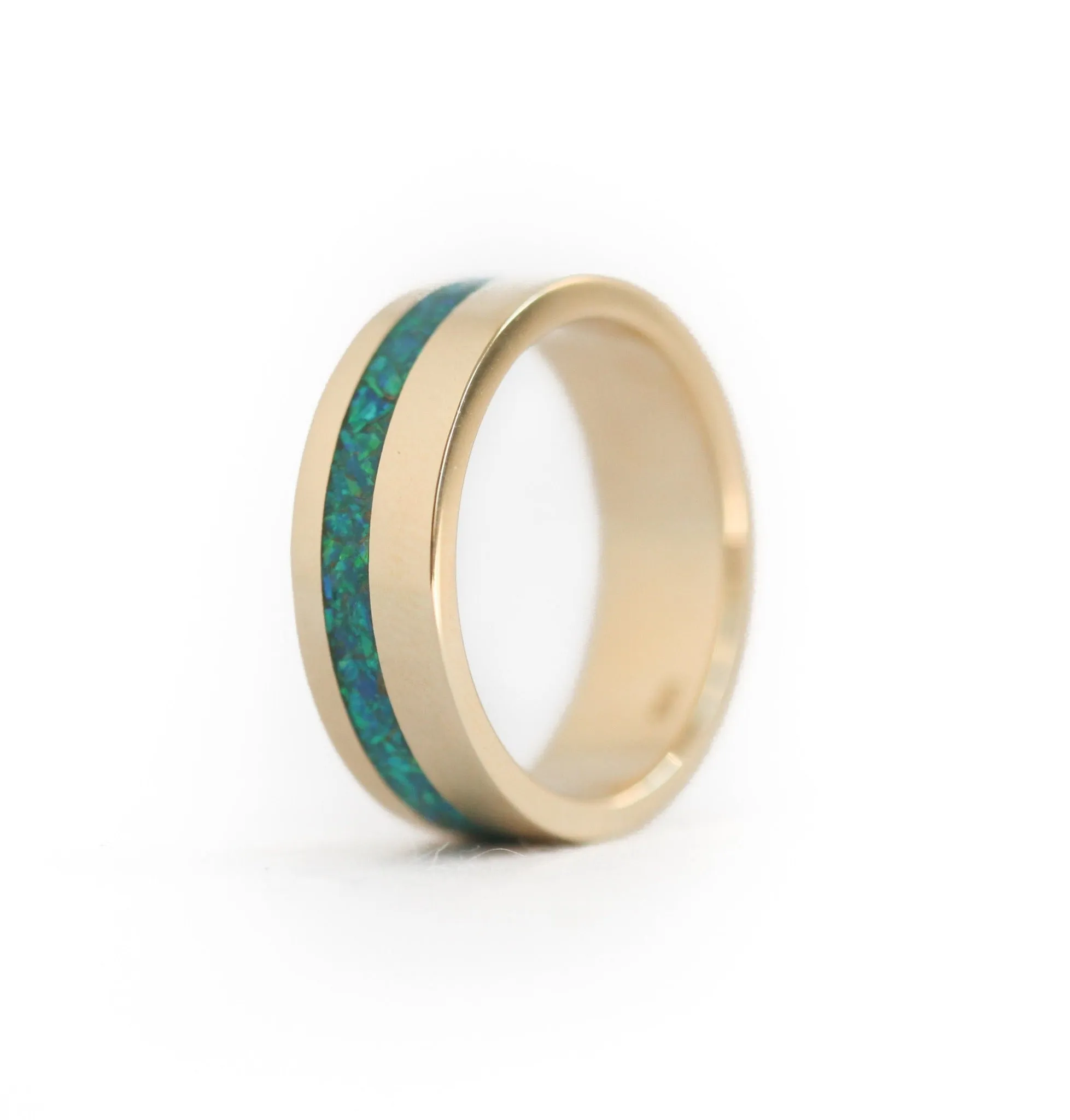 Jean Men'S Wedding Band With Peacock Opal Inlay