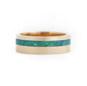 Jean Men'S Wedding Band With Peacock Opal Inlay