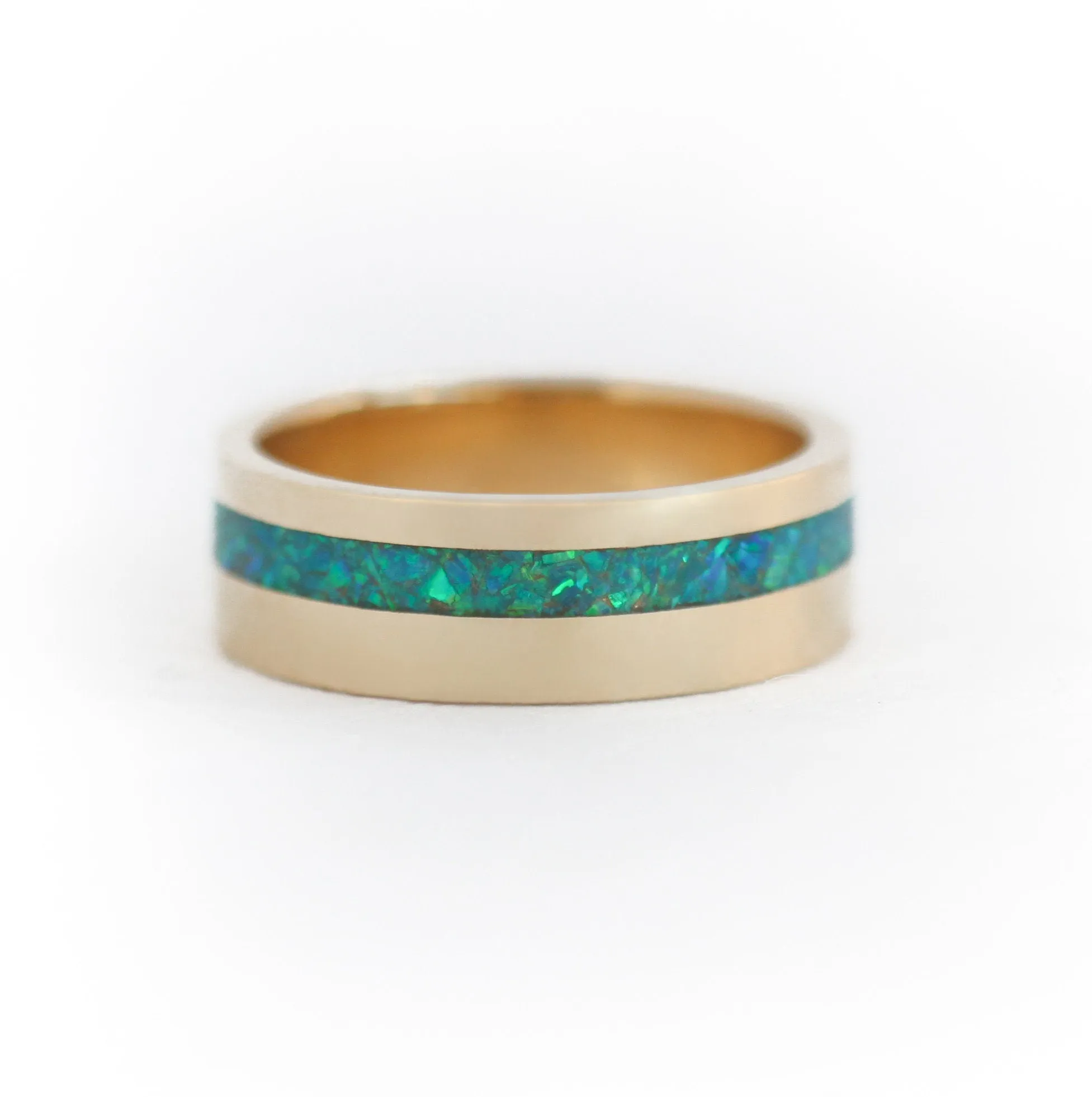 Jean Men'S Wedding Band With Peacock Opal Inlay