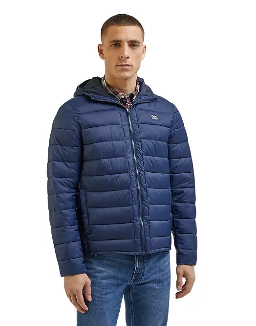 Lee light down jacket with hood for men Puffer 112342992 blue