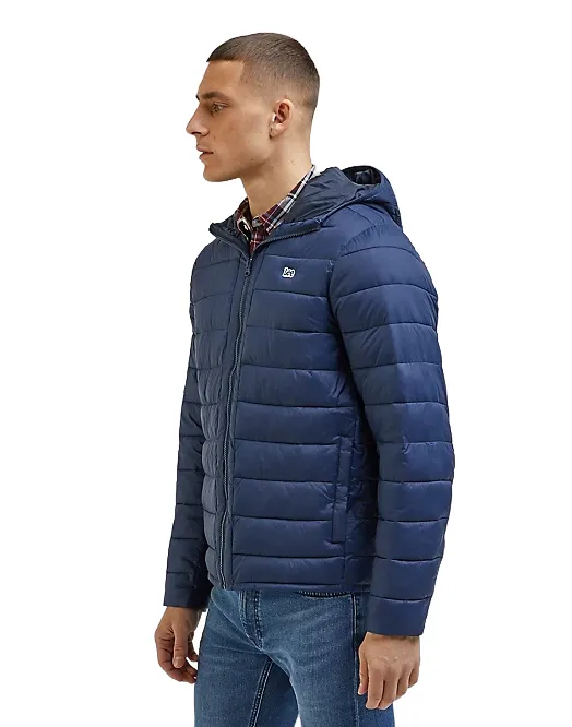 Lee light down jacket with hood for men Puffer 112342992 blue