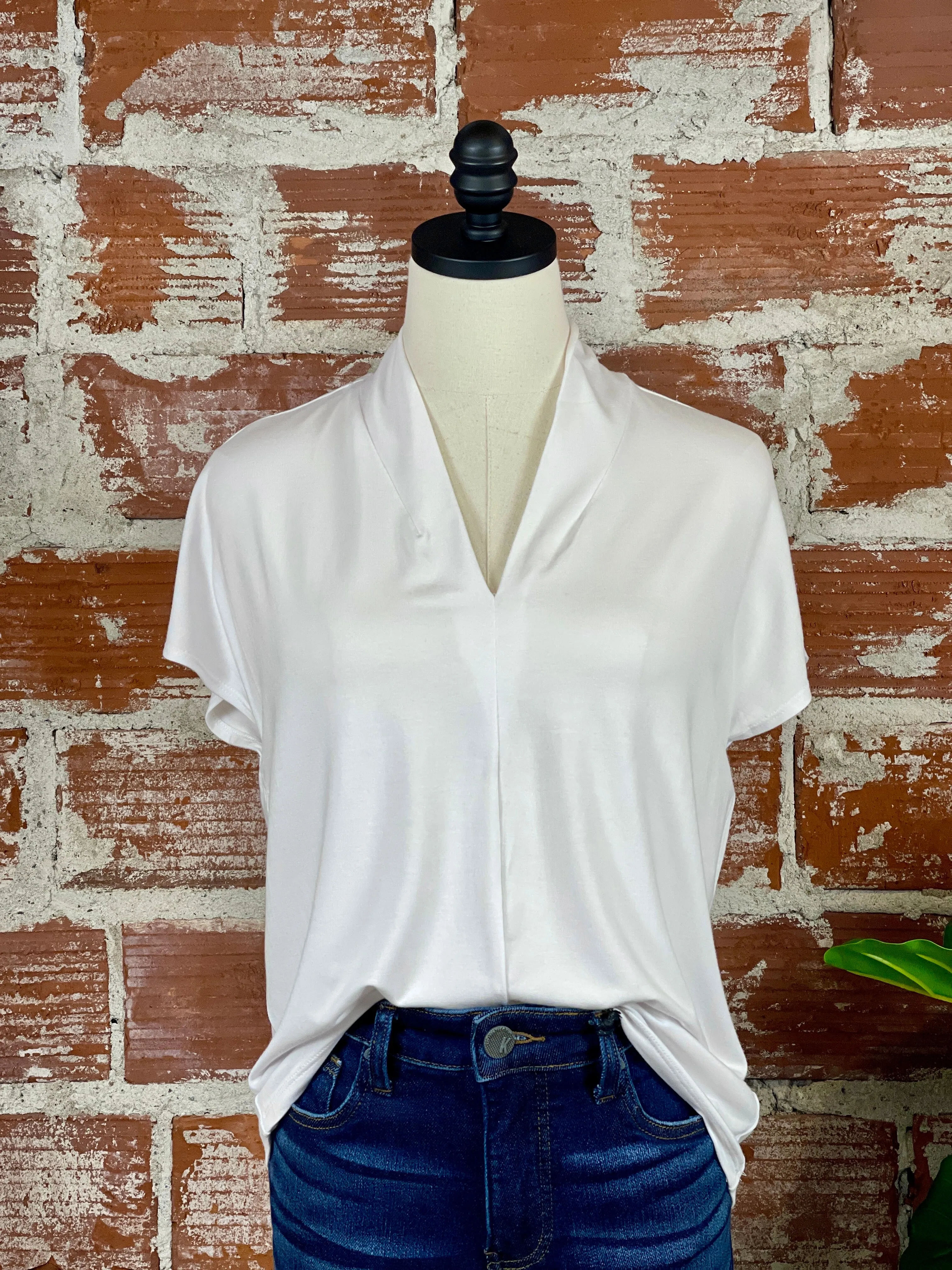 Liverpool Shawl Collar Top in White