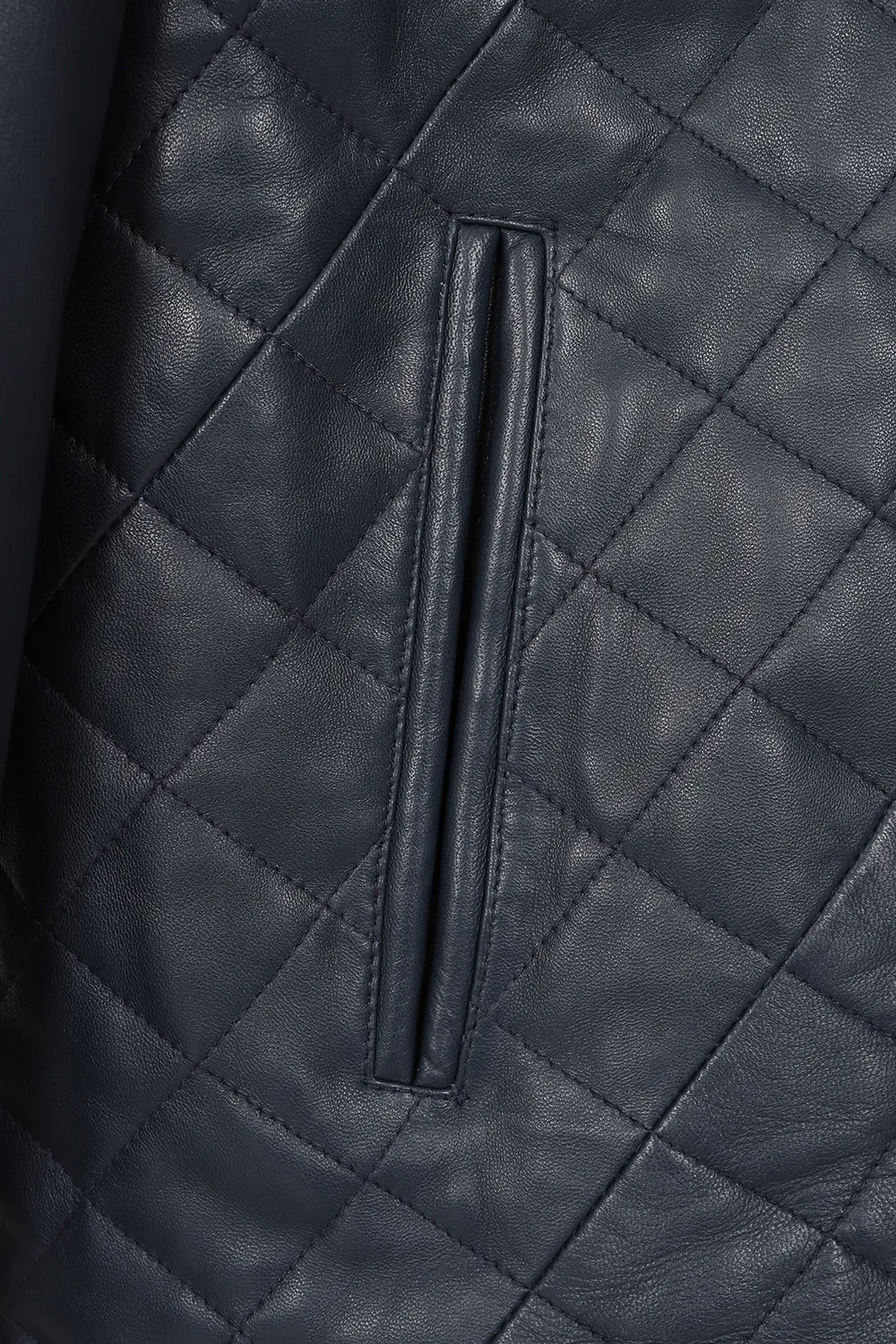 Men's Leather Navy Blue Quilted Jacket - A Fusion of Style & Comfort - 'KEN'