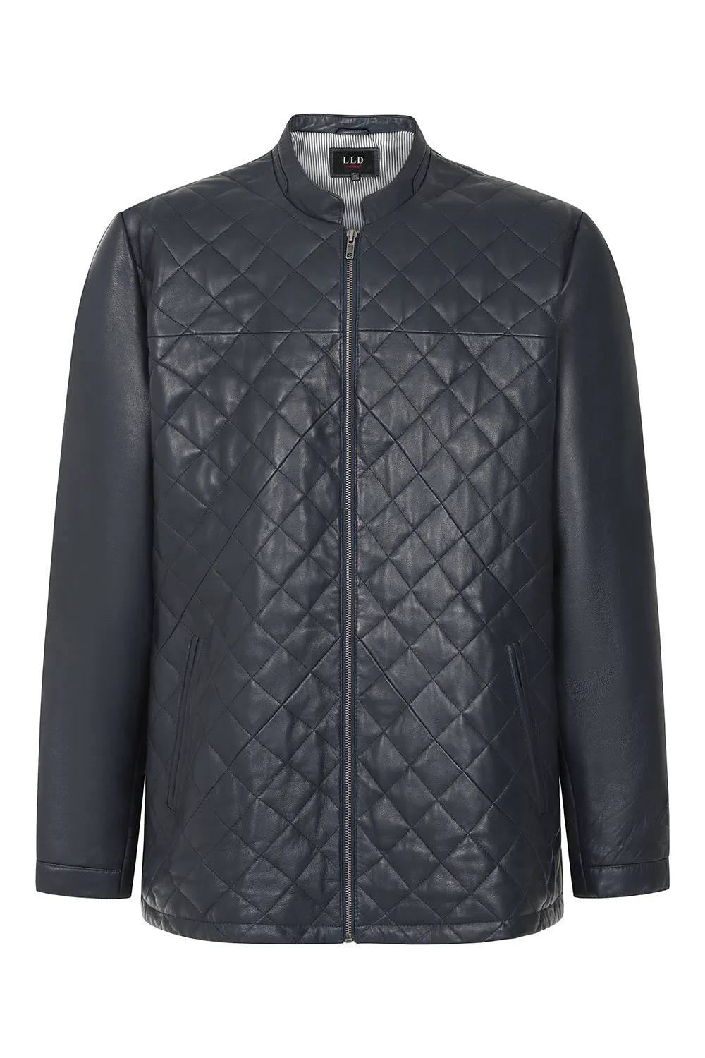 Men's Leather Navy Blue Quilted Jacket - A Fusion of Style & Comfort - 'KEN'