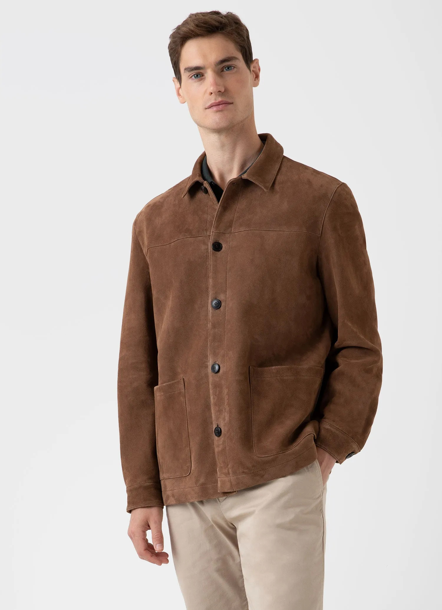 Men's Suede Twin Pocket Jacket in Light Brown