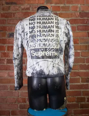 No Human is Supreme Leather Cafe Racer Jacket by Dead End Career Club White Small