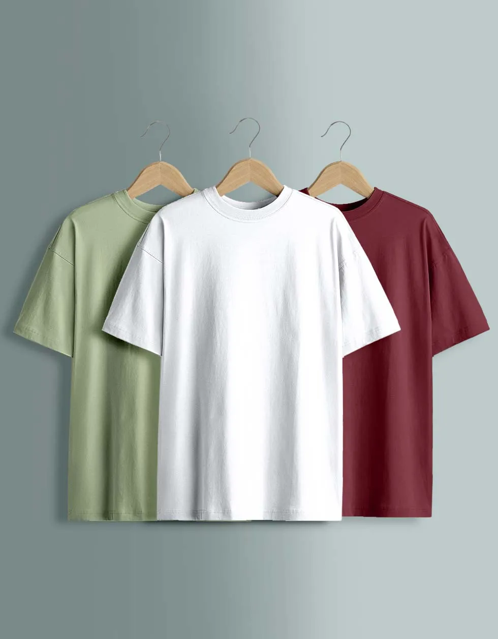 Pack of 3 Oversized Tees: White, Maroon , Foggreen