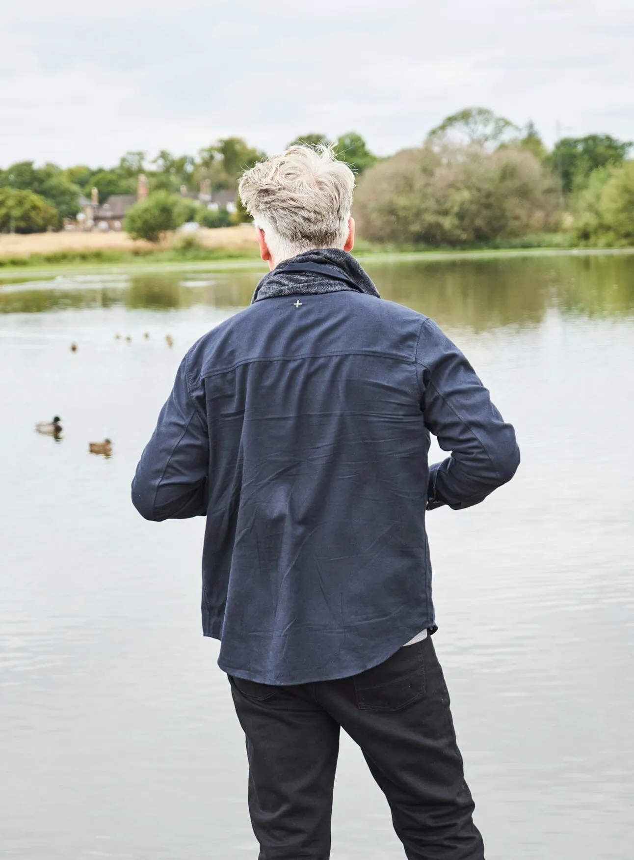 Recycled Italian Black Flannel Double Pocket Overshirt