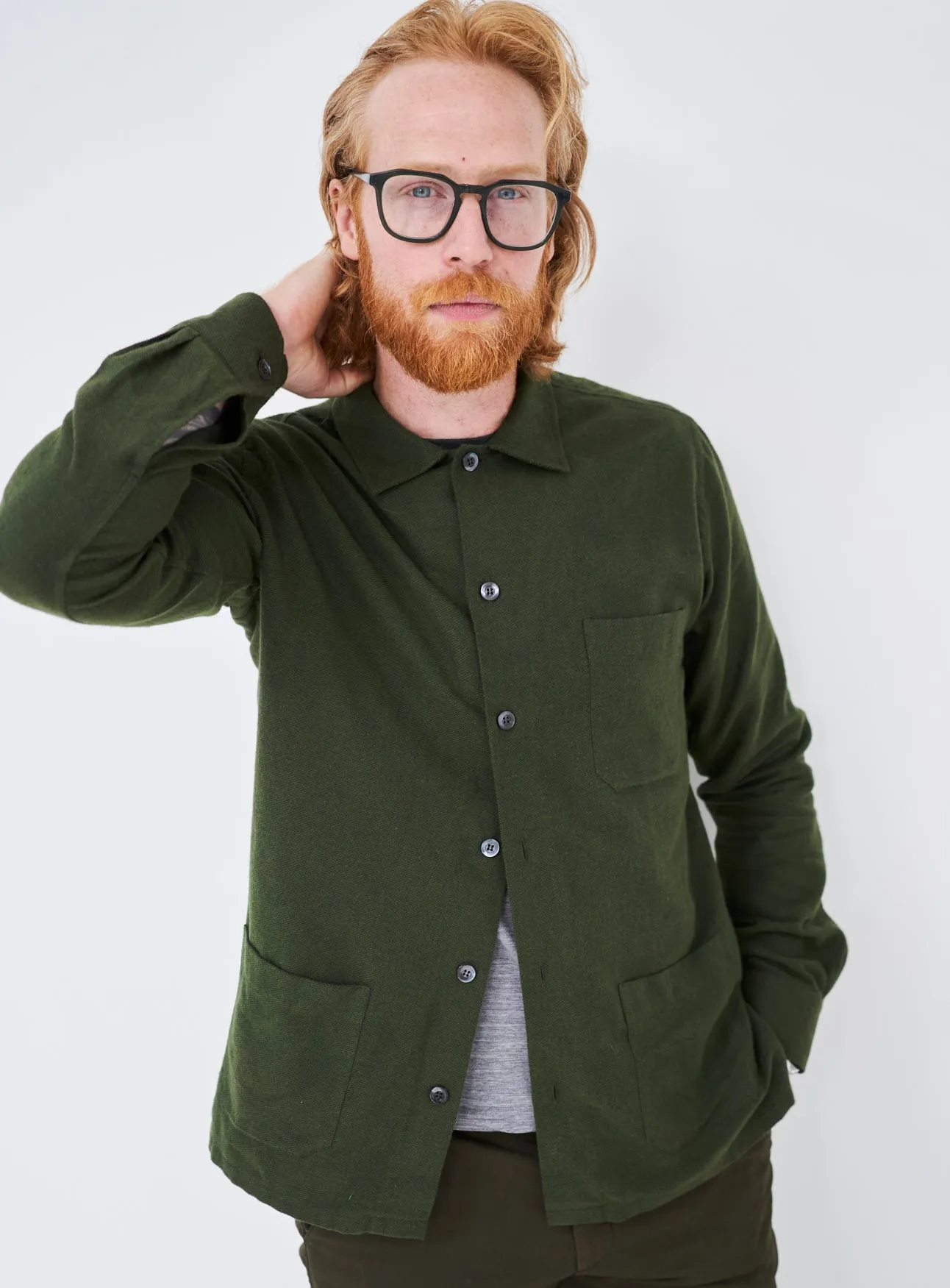 Recycled Italian Green Flannel Shirt Jacket