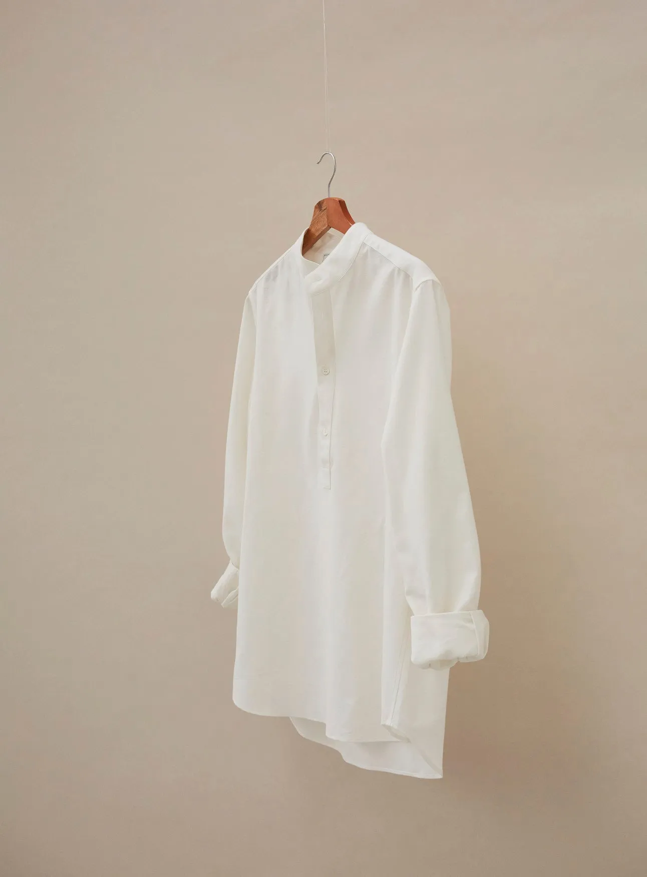 Recycled White Popover Nehru Collar Shirt