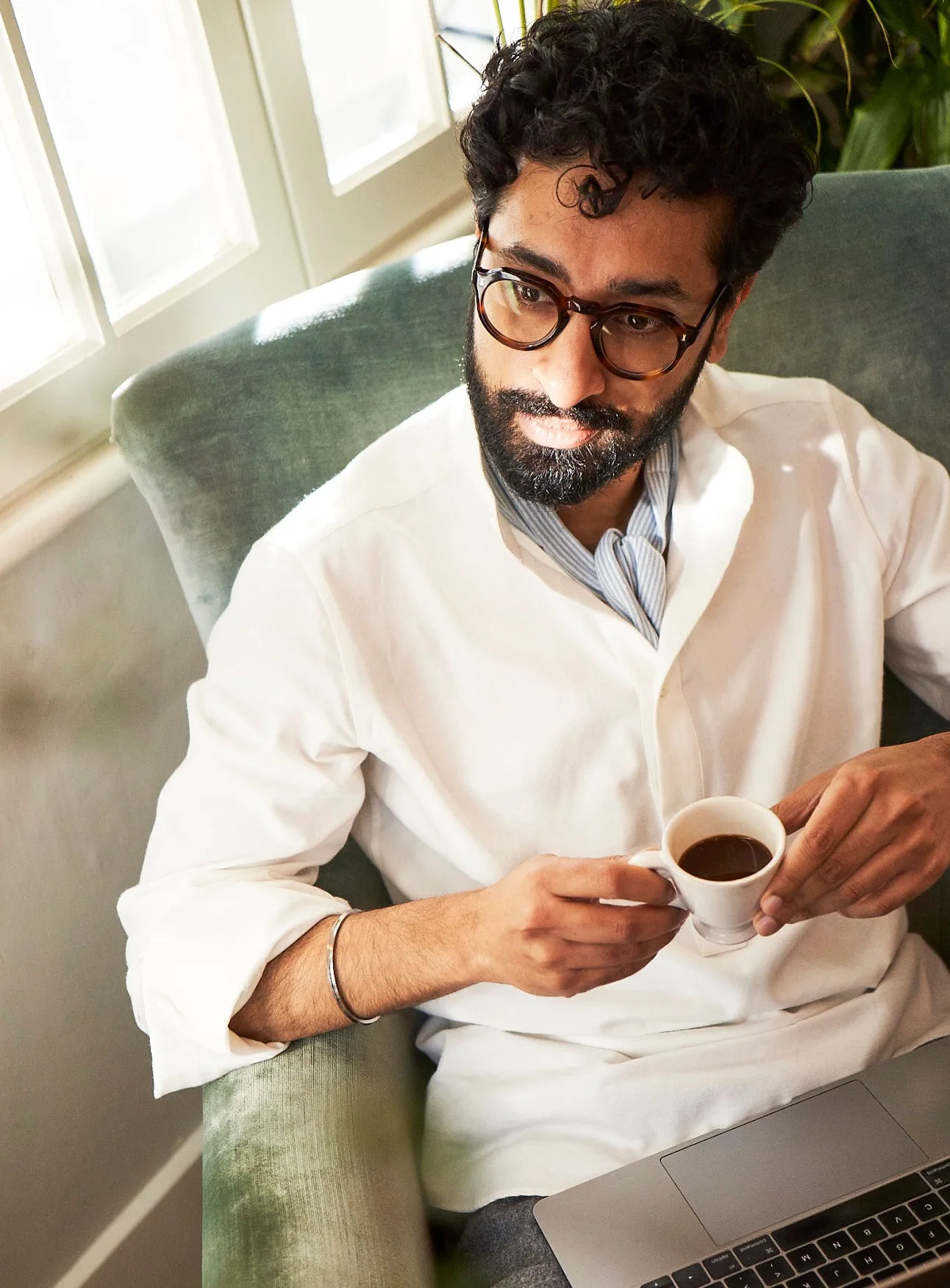 Recycled White Popover Nehru Collar Shirt