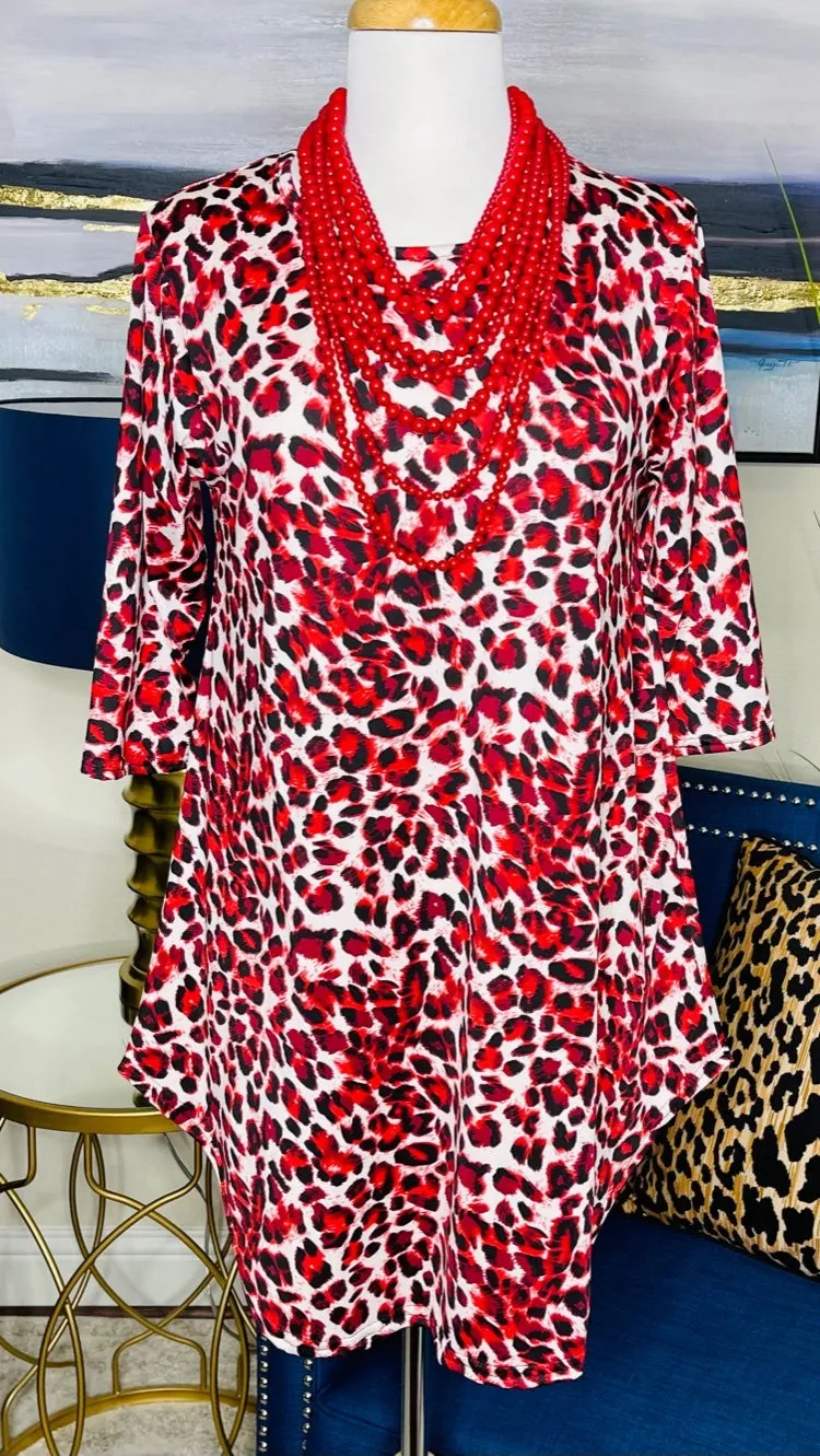 S-M-L-XL *Red & White Leopard Scoop Tunic