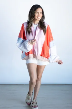 Sensational Charm Pink Colorblock Zip Up Jacket