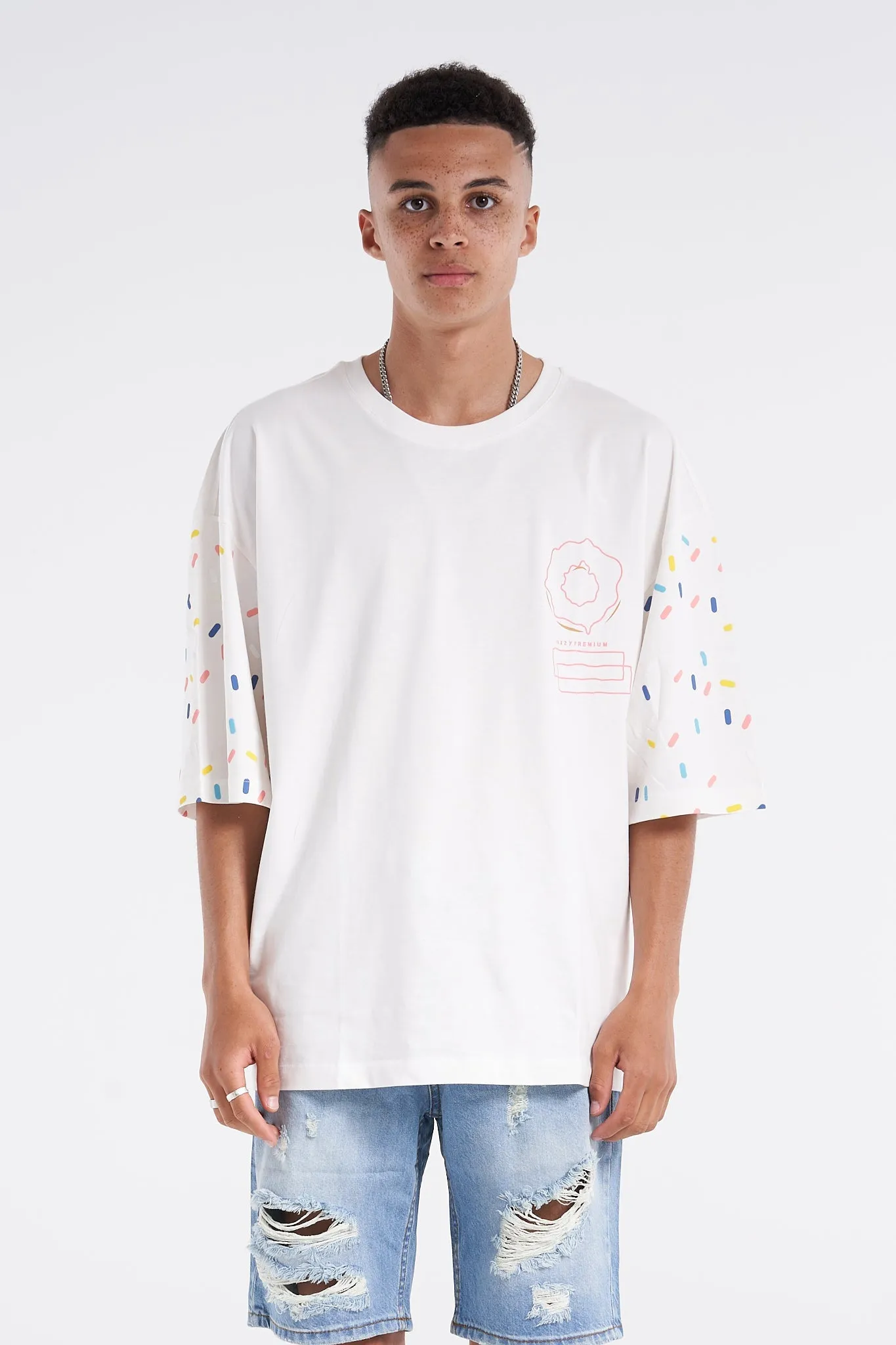 Sprinkle Donut Oversized Tee White