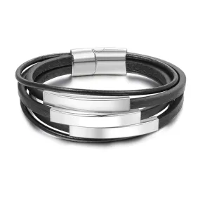 Stainless Steel Multilayer Leather Bracelet for Men