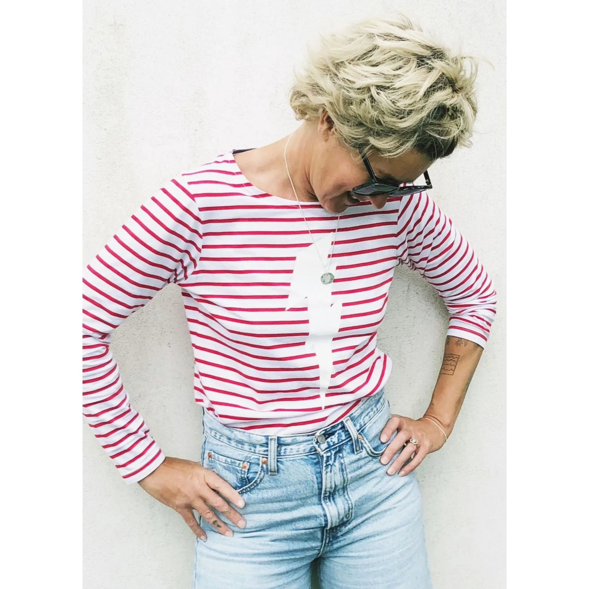 Striped Breton-Style Top with Lightning Bolt (Red or Navy Stripe)