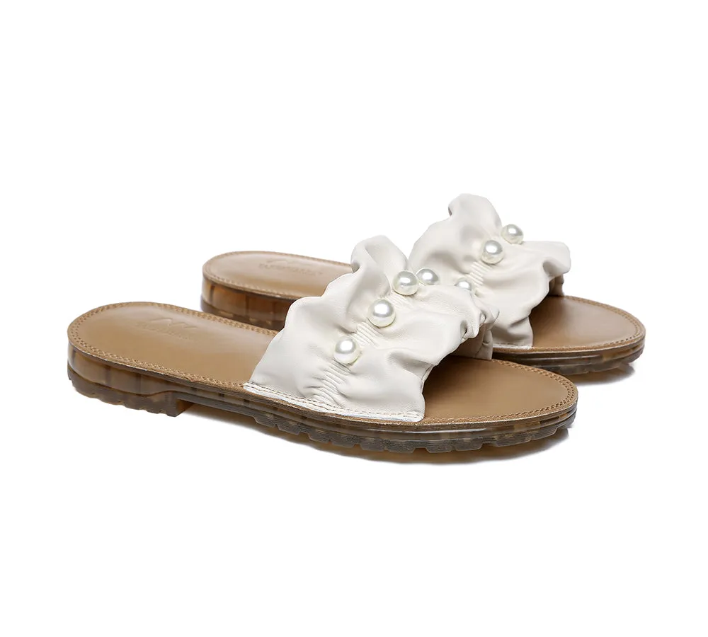 TARRAMARRA Leather Flat Slides With Pearls Women Linita