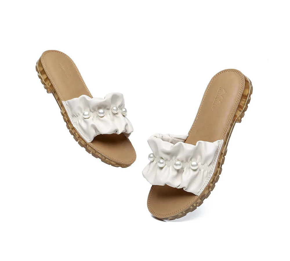 TARRAMARRA Leather Flat Slides With Pearls Women Linita