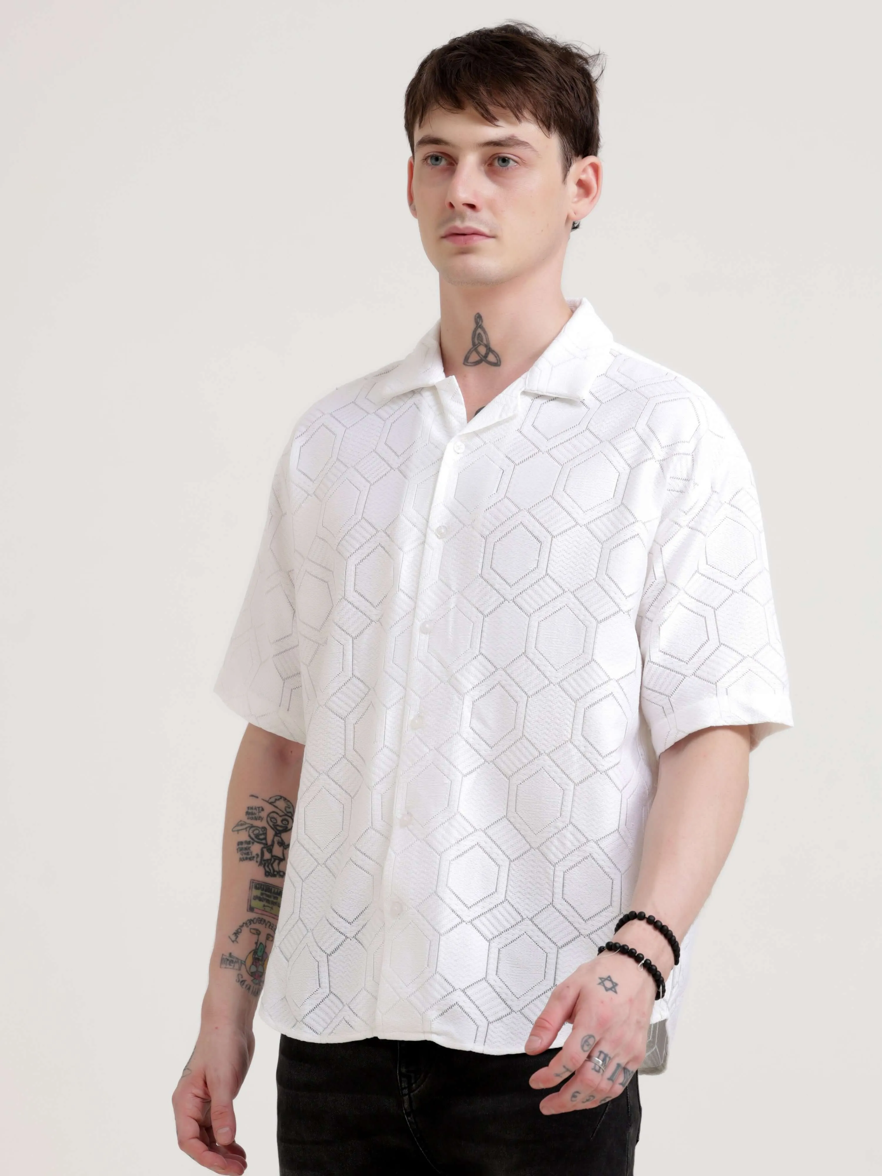 Texturiche quad off-white crochet oversized shirt