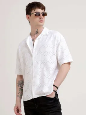 Texturiche quad off-white crochet oversized shirt