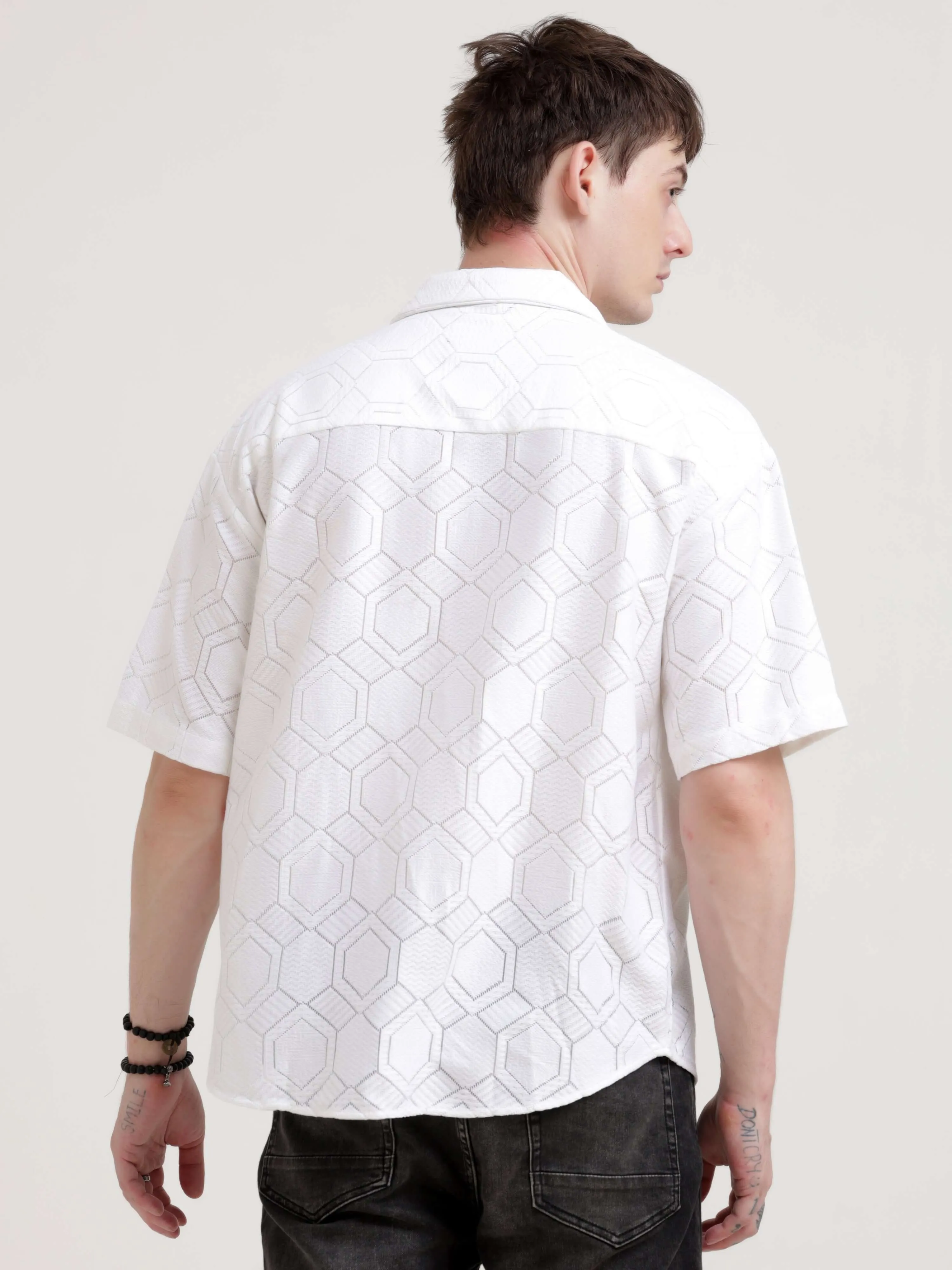 Texturiche quad off-white crochet oversized shirt