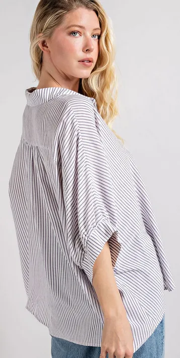 Tori Short Sleeve Button Down in Lavender Stripe