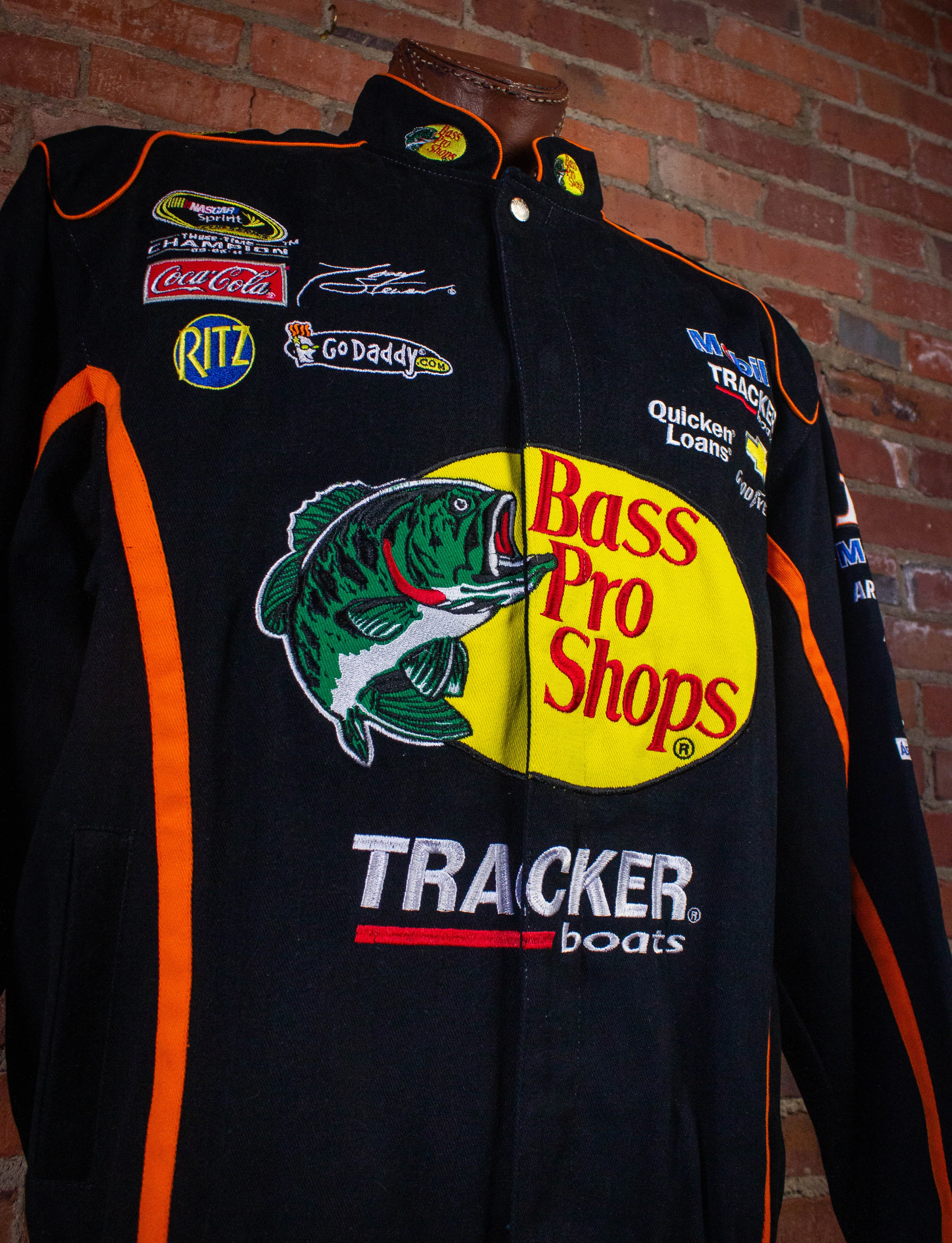 Vintage Tony Stewart Bass Pro Shop Nascar Racing Jacket Black XL