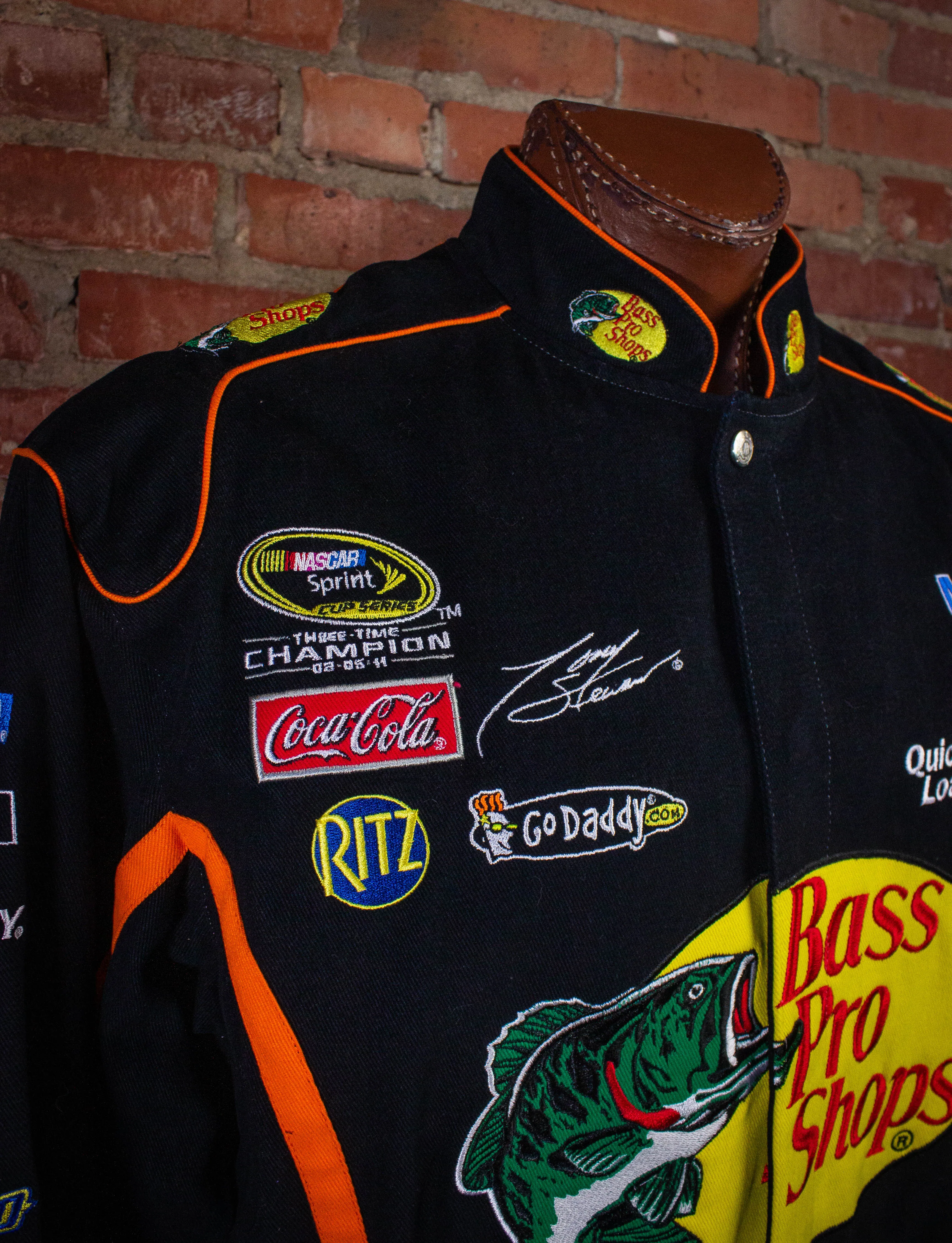 Vintage Tony Stewart Bass Pro Shop Nascar Racing Jacket Black XL