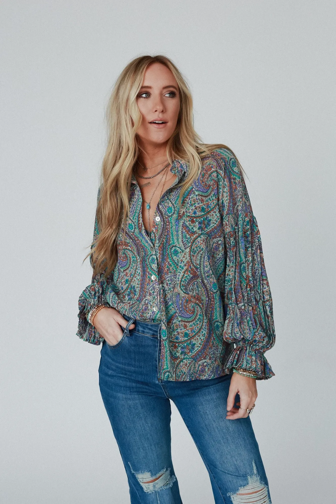 Whimsical Paisley Top - Green