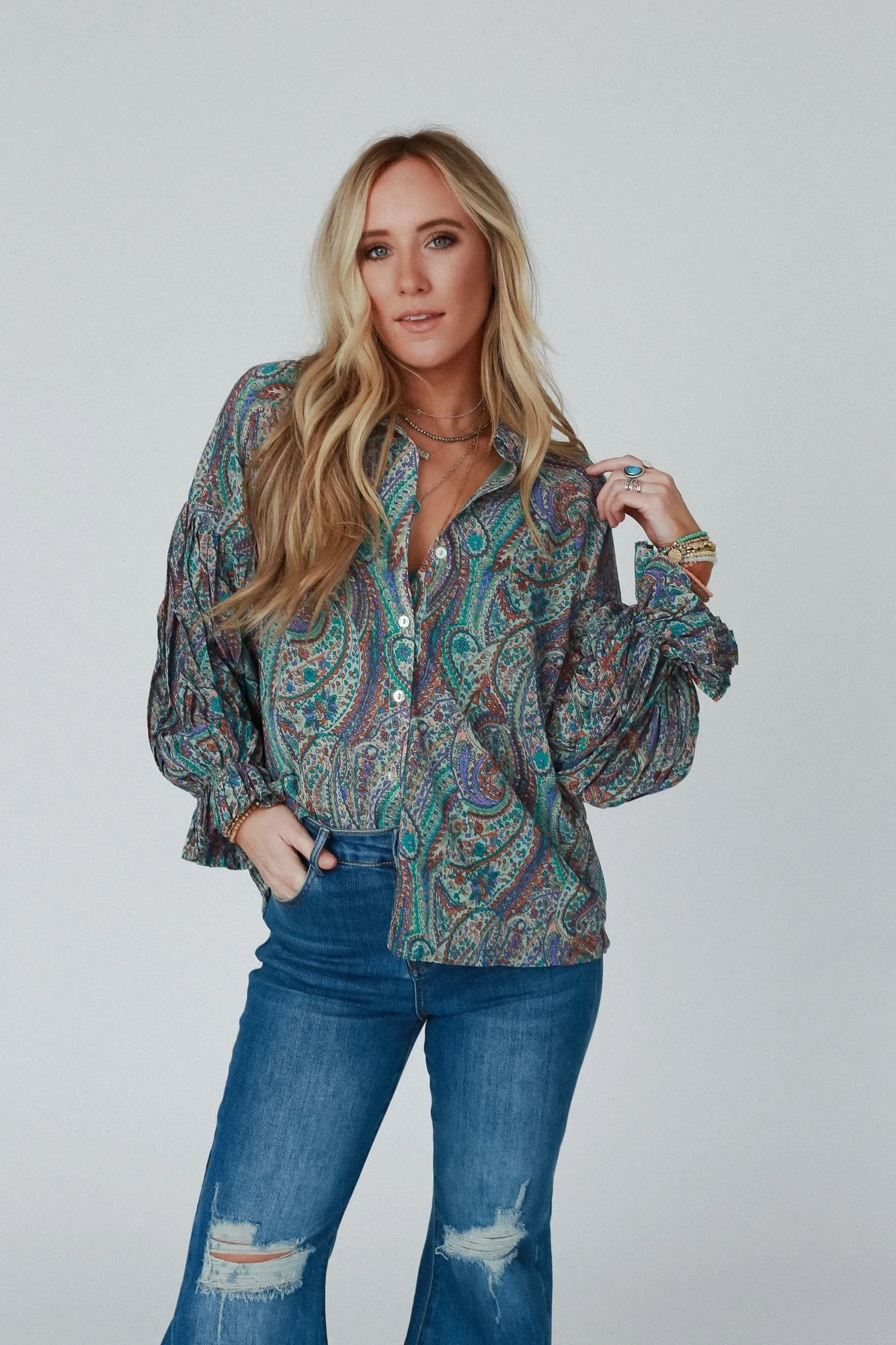 Whimsical Paisley Top - Green