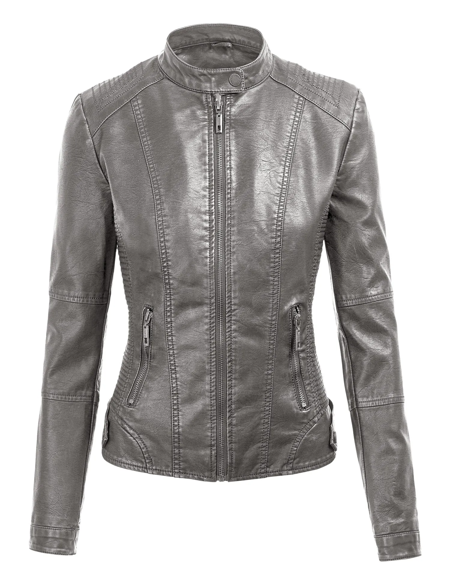 Womens Faux Leather Motorcycle Jacket with Hoodie